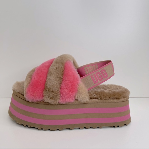 UGG Disco Stripe Fur Sandal Slide comfy Size 8 - Picture 10 of 12